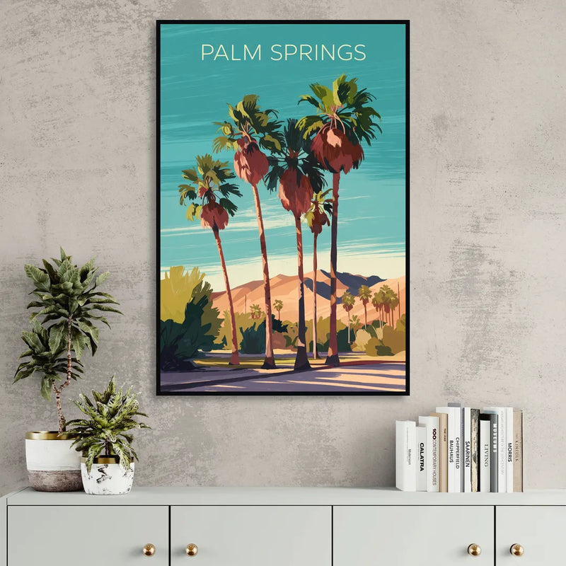 Palm Springs Palm Trees and Sky Sitting Room - Black Canvas Wall Art