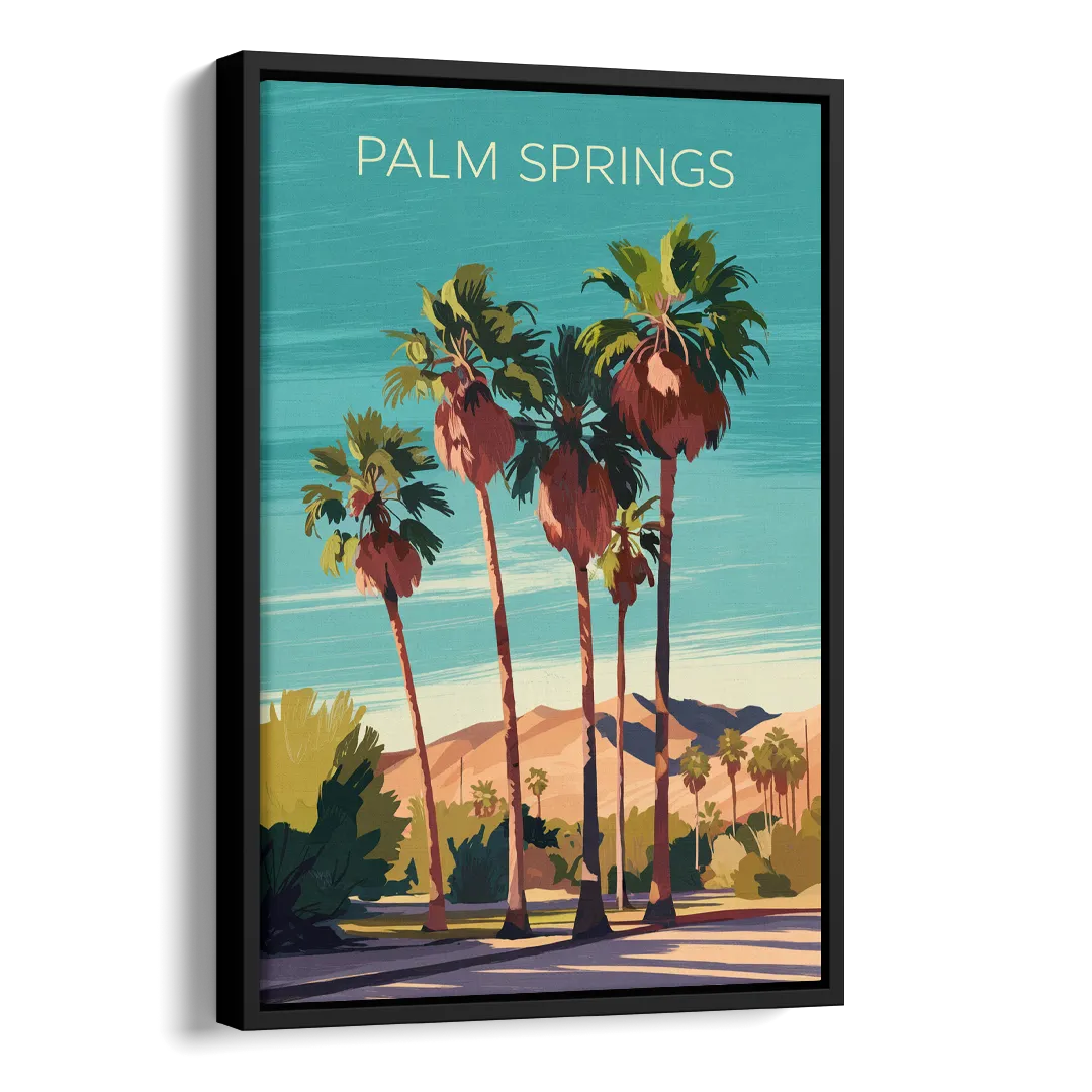 Palm Springs Palm Trees and Sky Side - Black Canvas Wall Art