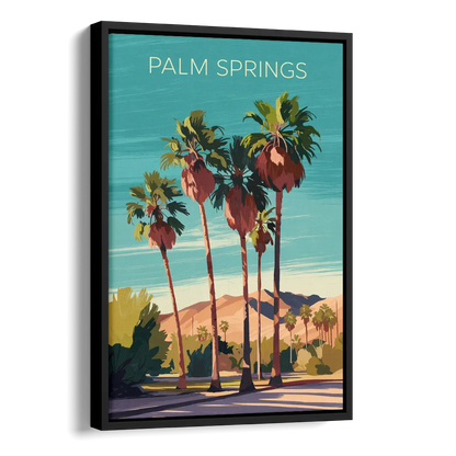 Palm Springs Palm Trees and Sky Side - Black Canvas Wall Art