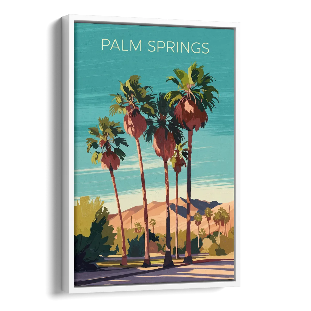 Palm Springs Palm Trees and Sky Side - White Canvas Wall Art