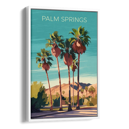 Palm Springs Palm Trees and Sky Side - White Canvas Wall Art