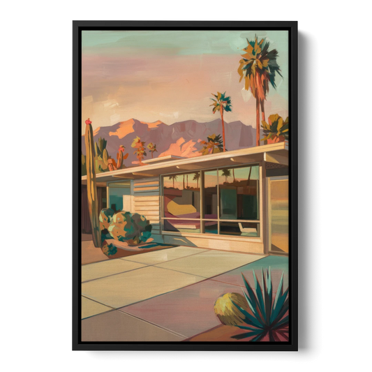 Palm Springs Retro Architecture - Black Framed Canvas Wall Art - Front