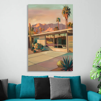 Palm Springs Retro Architecture Living Room - Canvas Wall Art