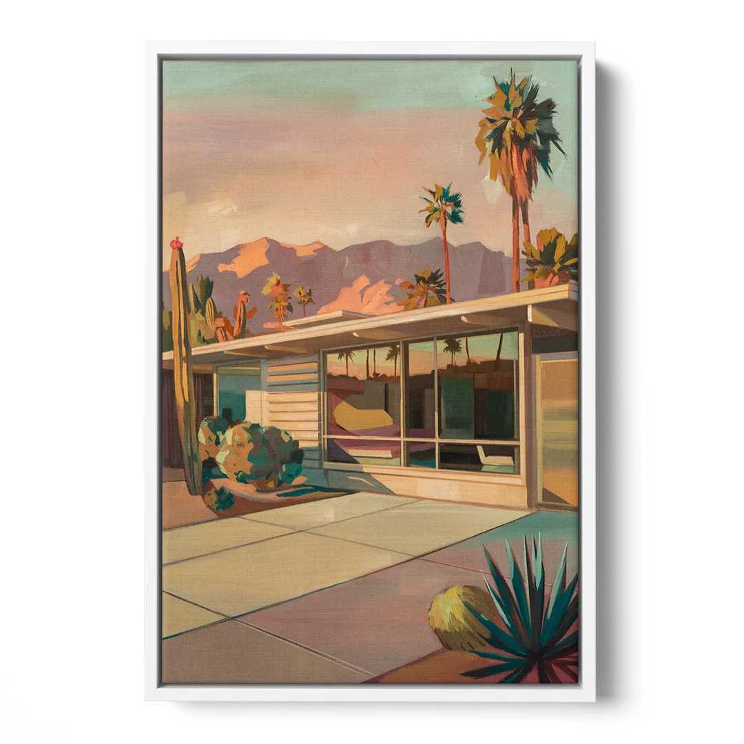 Palm Springs Retro Architecture Front - White Canvas Wall Art