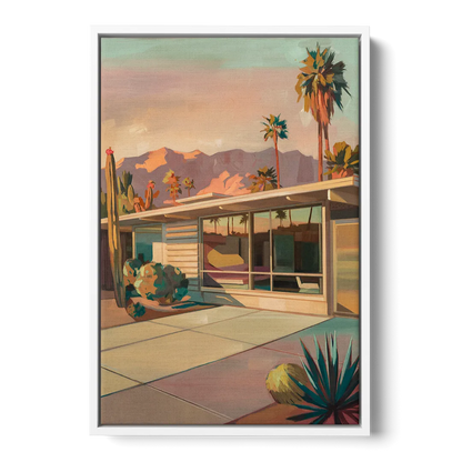 Palm Springs Retro Architecture Front - White Canvas Wall Art