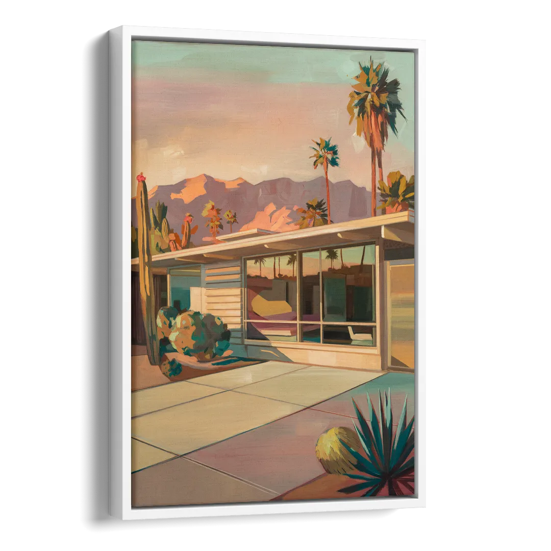 Palm Springs Retro Architecture Side - White Canvas Wall Art