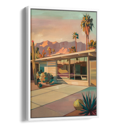 Palm Springs Retro Architecture Side - White Canvas Wall Art