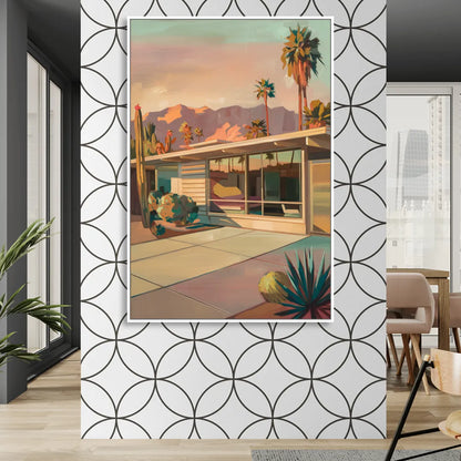 Palm Springs Retro Architecture Sitting Room - White Canvas Wall Art