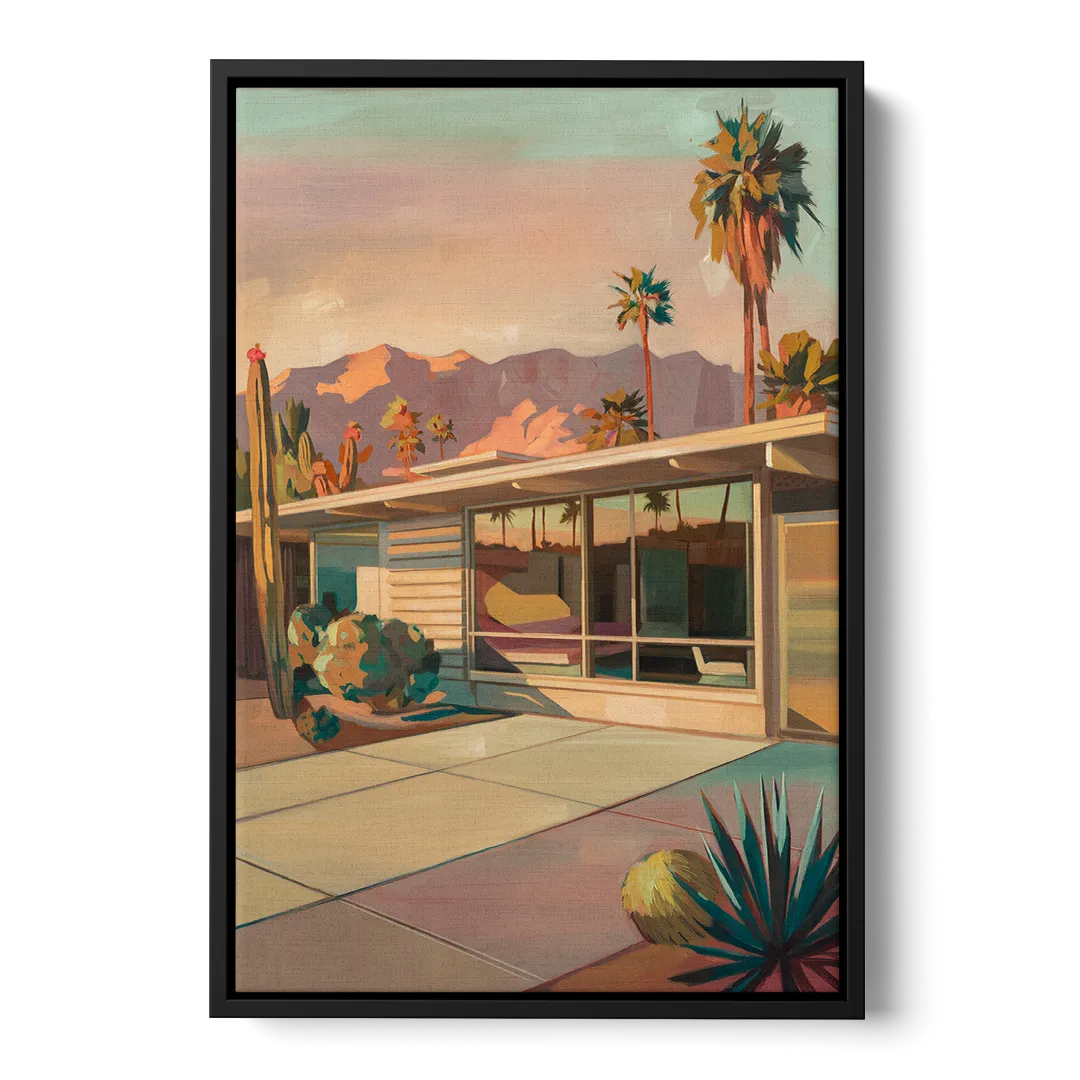 Palm Springs Retro Architecture Front - Black Canvas Wall Art