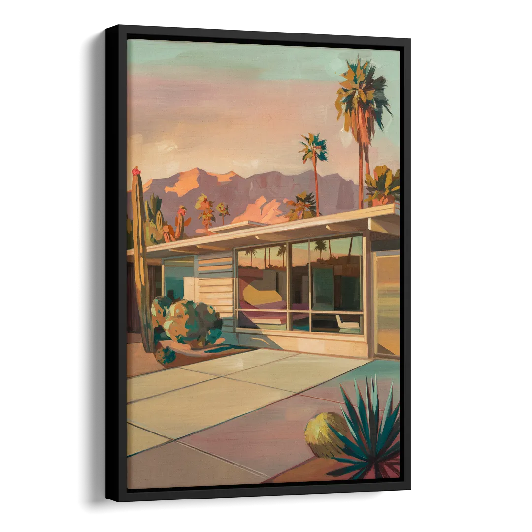 Palm Springs Retro Architecture Side - Black Canvas Wall Art