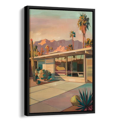 Palm Springs Retro Architecture Side - Black Canvas Wall Art