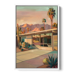 Palm Springs Retro Architecture - White Framed Canvas Wall Art - Front