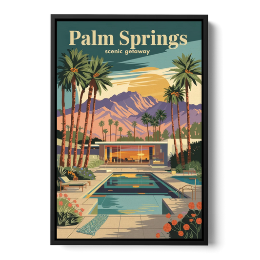 Palm Springs Scenic Getaway - Black Framed Canvas Wall Art - Front