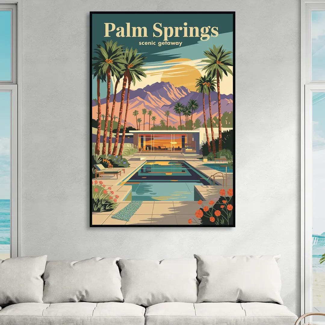 Palm Springs Scenic Getaway Living Room - Black Canvas Wall Art