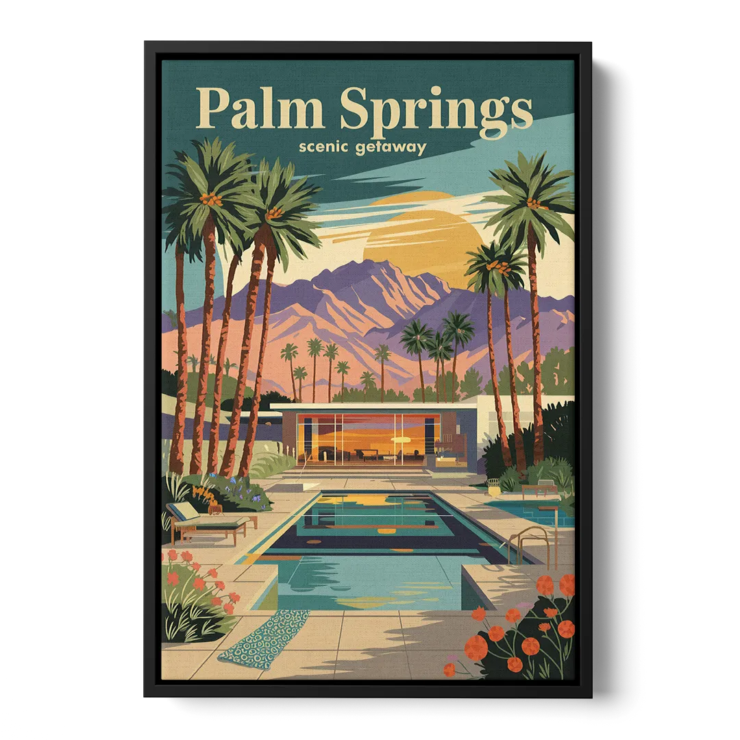Palm Springs Scenic Getaway Front - Black Canvas Wall Art