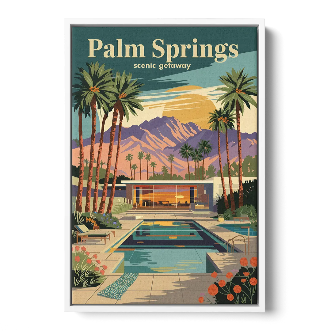 Palm Springs Scenic Getaway Front - White Canvas Wall Art