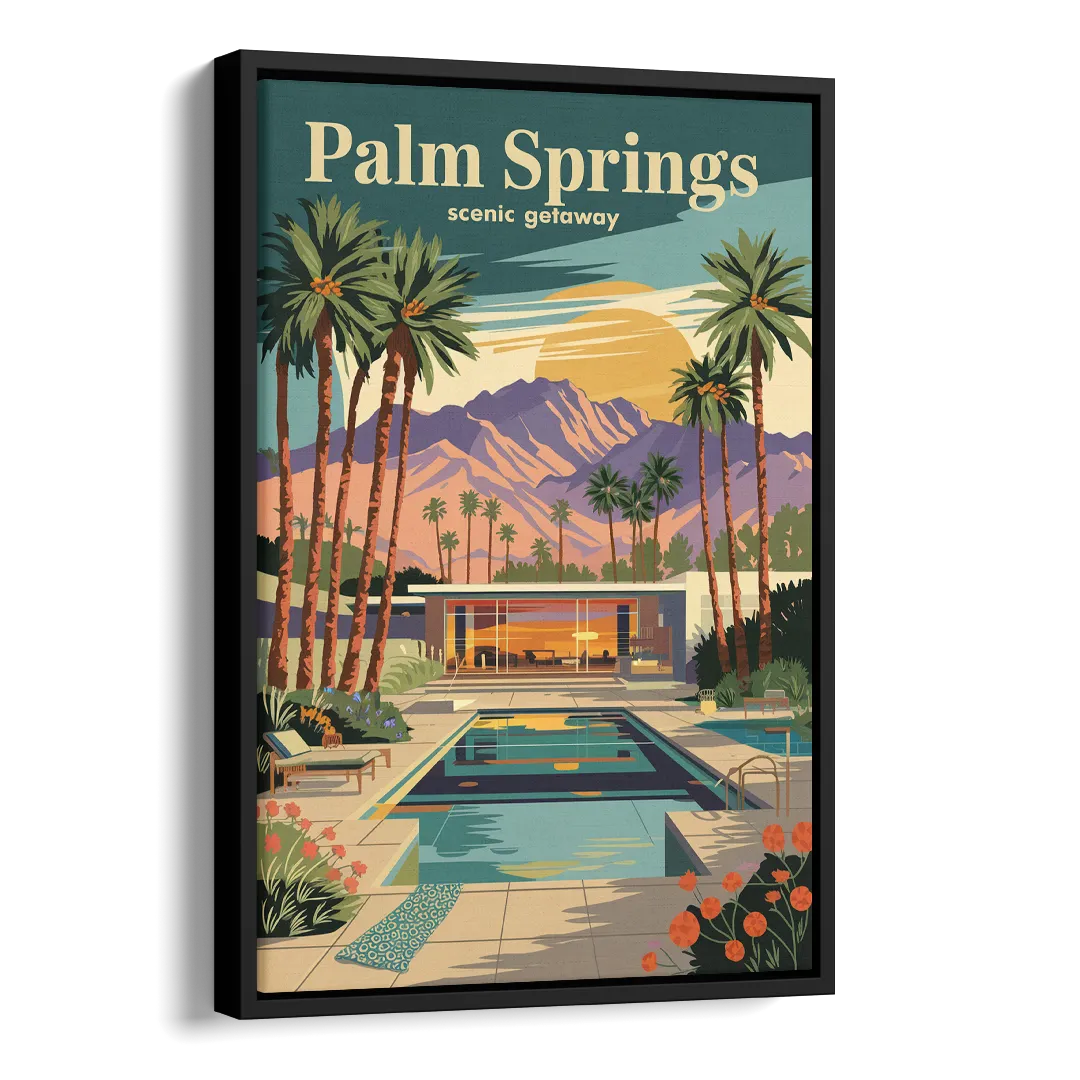 Palm Springs Scenic Getaway Side - Black Canvas Wall Art