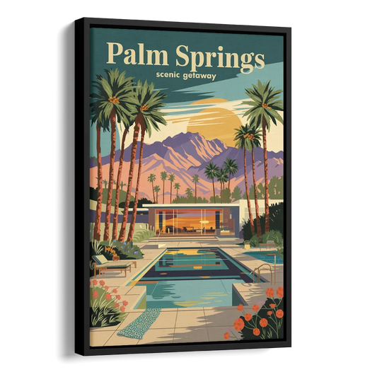 Palm Springs Scenic Getaway Side - Black Canvas Wall Art