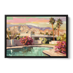 Palm Springs Sunlit Landscape - Black Framed Canvas Wall Art - Front
