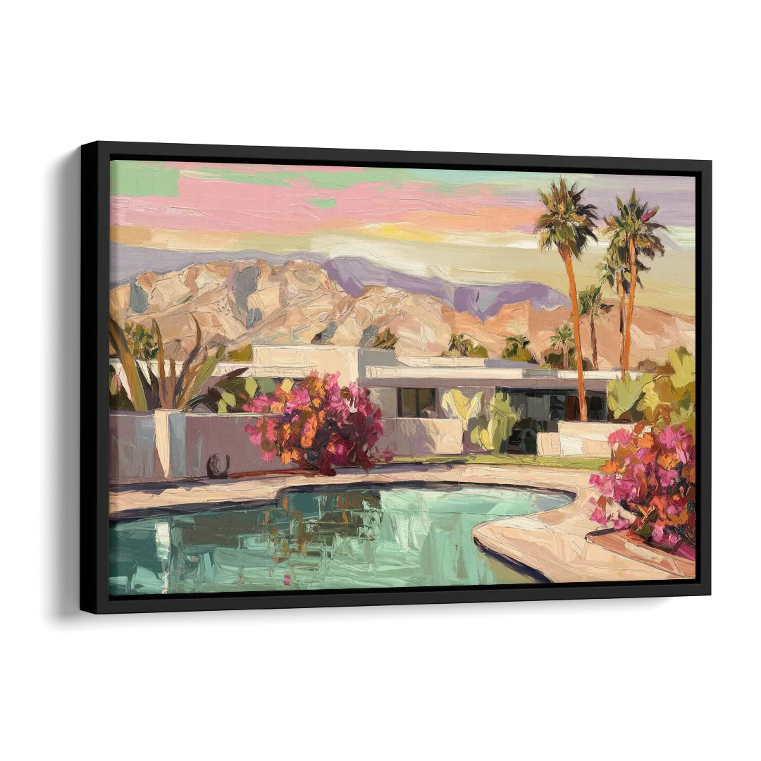 Palm Springs Sunlit Landscape Side - Black Canvas Wall Art