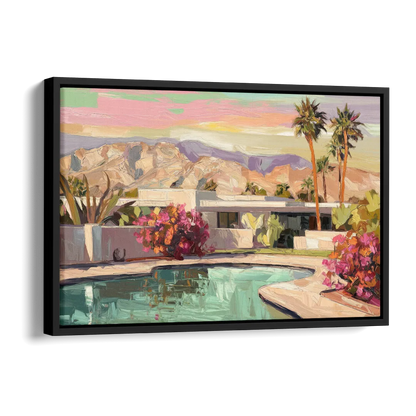 Palm Springs Sunlit Landscape Side - Black Canvas Wall Art