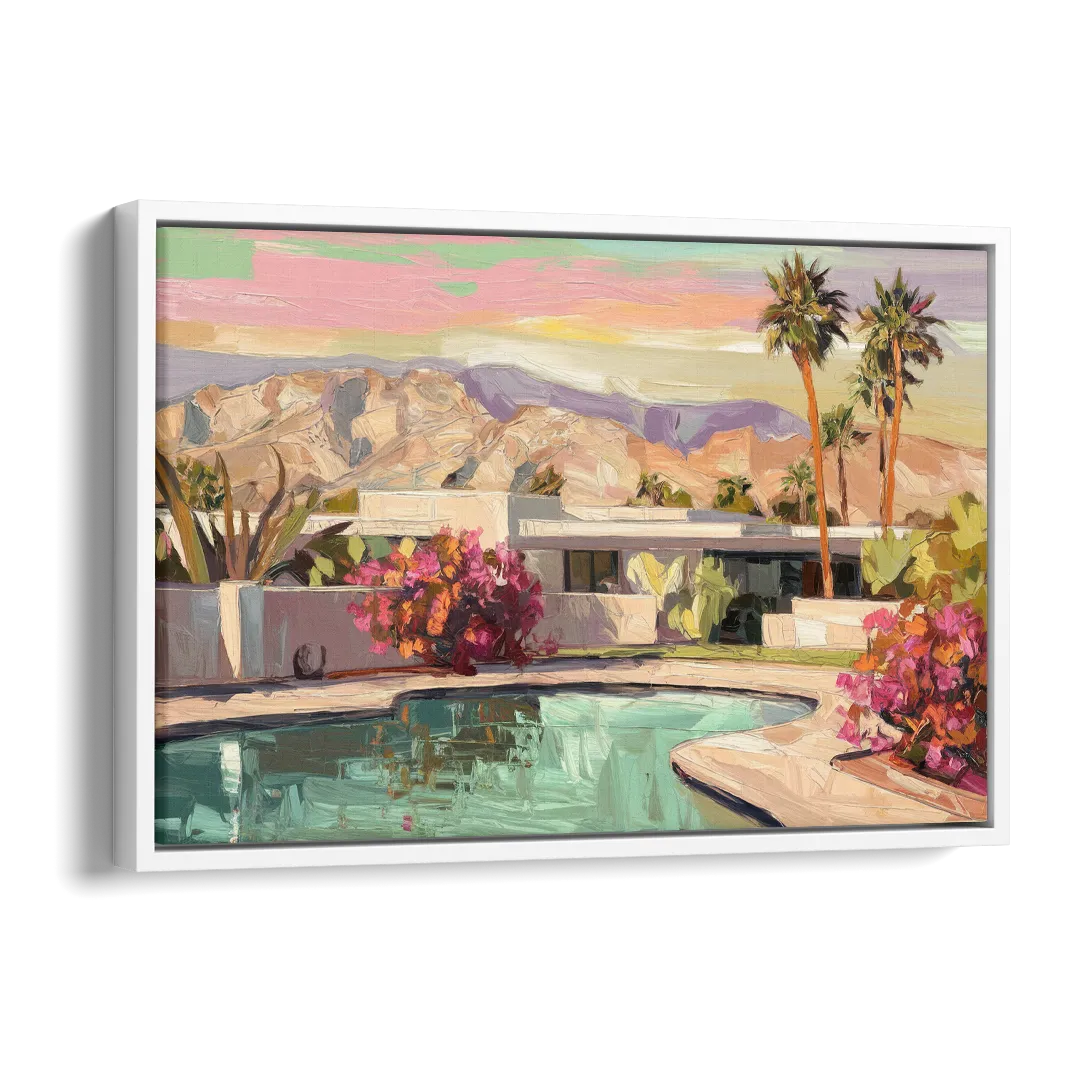 Palm Springs Sunlit Landscape Side - White Canvas Wall Art