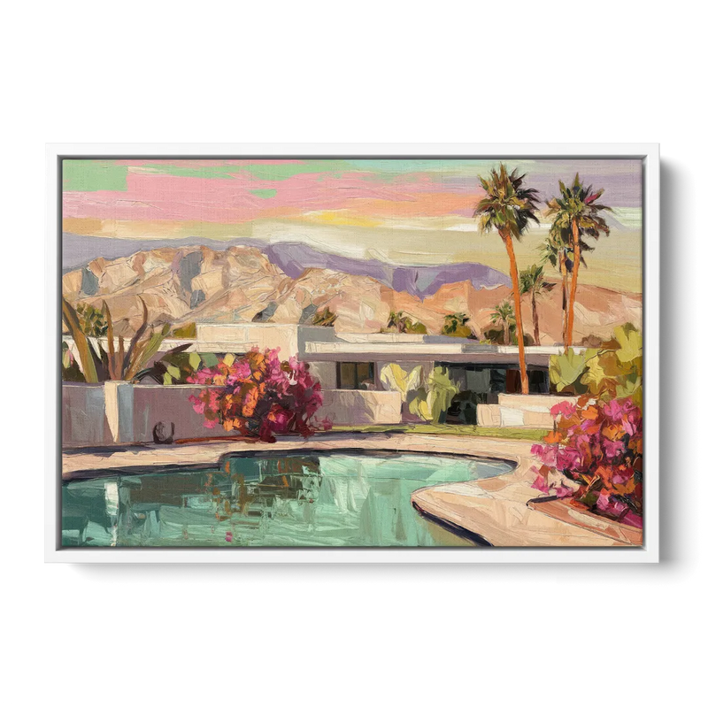 Palm Springs Sunlit Landscape Front - White Canvas Wall Art