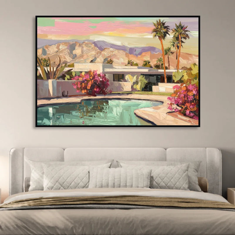 Palm Springs Sunlit Landscape Sitting Room - Black Canvas Wall Art