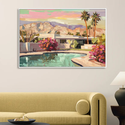 Palm Springs Sunlit Landscape Living Room - White Canvas Wall Art