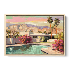 Palm Springs Sunlit Landscape - Oak Framed Canvas Wall Art - Front