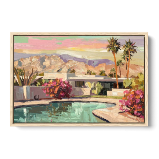 Palm Springs Sunlit Landscape - Oak Framed Canvas Wall Art - Front