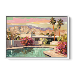 Palm Springs Sunlit Landscape - White Framed Canvas Wall Art - Front