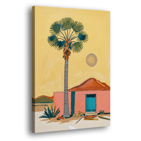 Palm Springs Wall Art with Fan Palm and Casita - Canvas Wall Art - Side