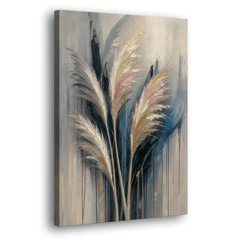 Pampas Grass Canvas with Rose and Gold Plumes - Canvas Wall Art - Side
