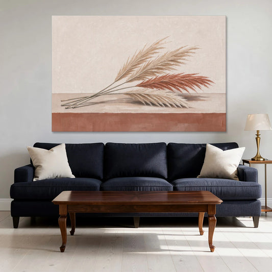 Pampas Grass Wall Art with Three Resting Plumes - Canvas Wall Art - Sofa - 60x40