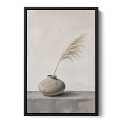 Pampas Plume in a Round Stoneware Vase - Black Framed Canvas Wall Art - Front