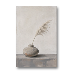 Pampas Plume in a Round Stoneware Vase - Canvas Wall Art - Front