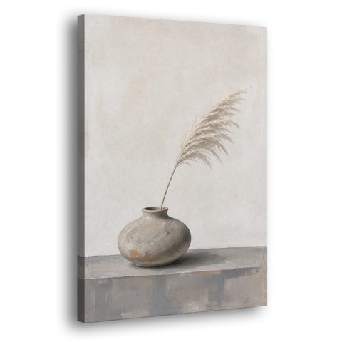 Pampas Plume in a Round Stoneware Vase - Canvas Wall Art - Side