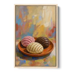 Pan Dulce Painting of Three Conchas - Oak Framed Canvas Wall Art - Front
