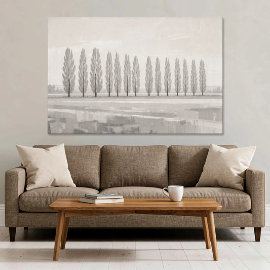 Panoramic Canvas Print of Poplars in Haze - Canvas Wall Art - Sofa - 60x40