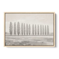 Panoramic Canvas Print of Poplars in Haze - Oak Framed Canvas Wall Art - Front