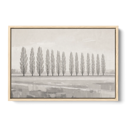 Panoramic Canvas Print of Poplars in Haze - Oak Framed Canvas Wall Art - Front