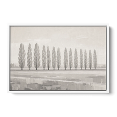 Panoramic Canvas Print of Poplars in Haze - White Framed Canvas Wall Art - Front