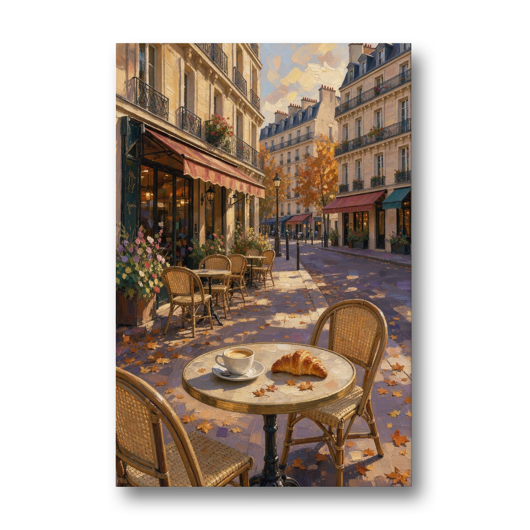 Paris Cafe Croissant in Autumn - Canvas Wall Art - Front