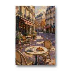 Impressionist Paris Cafe Croissant in Autumn - Canvas Wall Art - Front