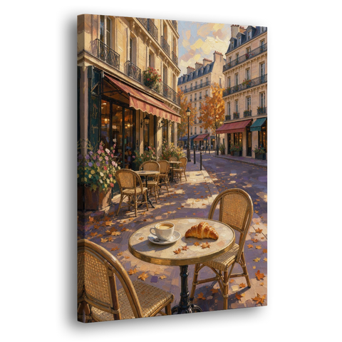 Impressionist Paris Cafe Croissant in Autumn - Canvas Wall Art