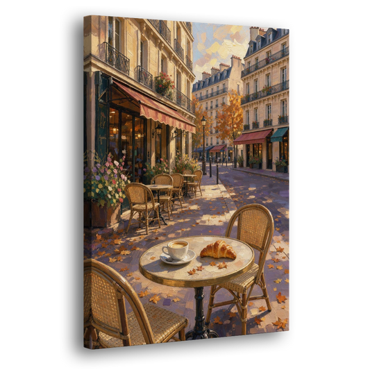 Paris Cafe Croissant in Autumn - Canvas Wall Art - Side