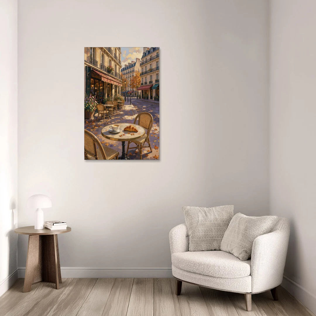 Paris Cafe Croissant in Autumn - Canvas Wall Art - Sofa - 24x36