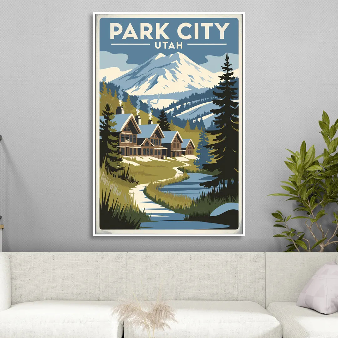 Park City Outdoor Adventure Sitting Room - White Canvas Wall Art