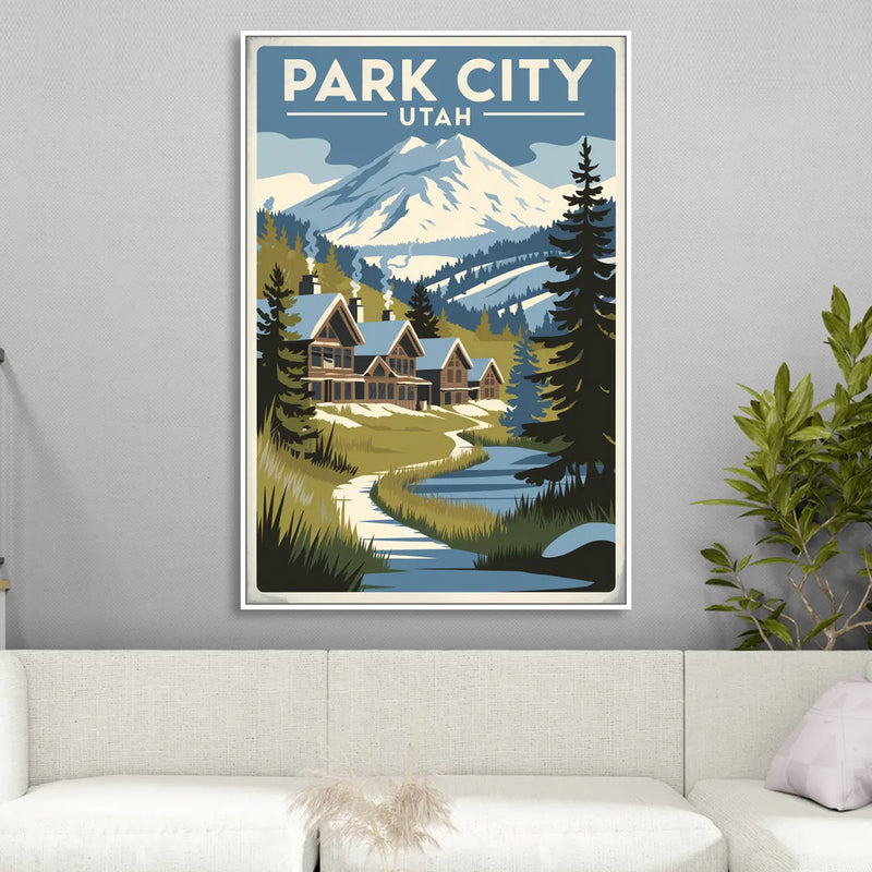 Park City Outdoor Adventure Sitting Room - White Canvas Wall Art